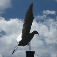 Sculpture of a dove flying in the wind