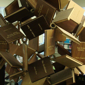 Millennium Bookball sculpture showing all of the best books of the millennium
