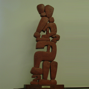 Q & A terra cotta sculpture made up of question and exclamation marks