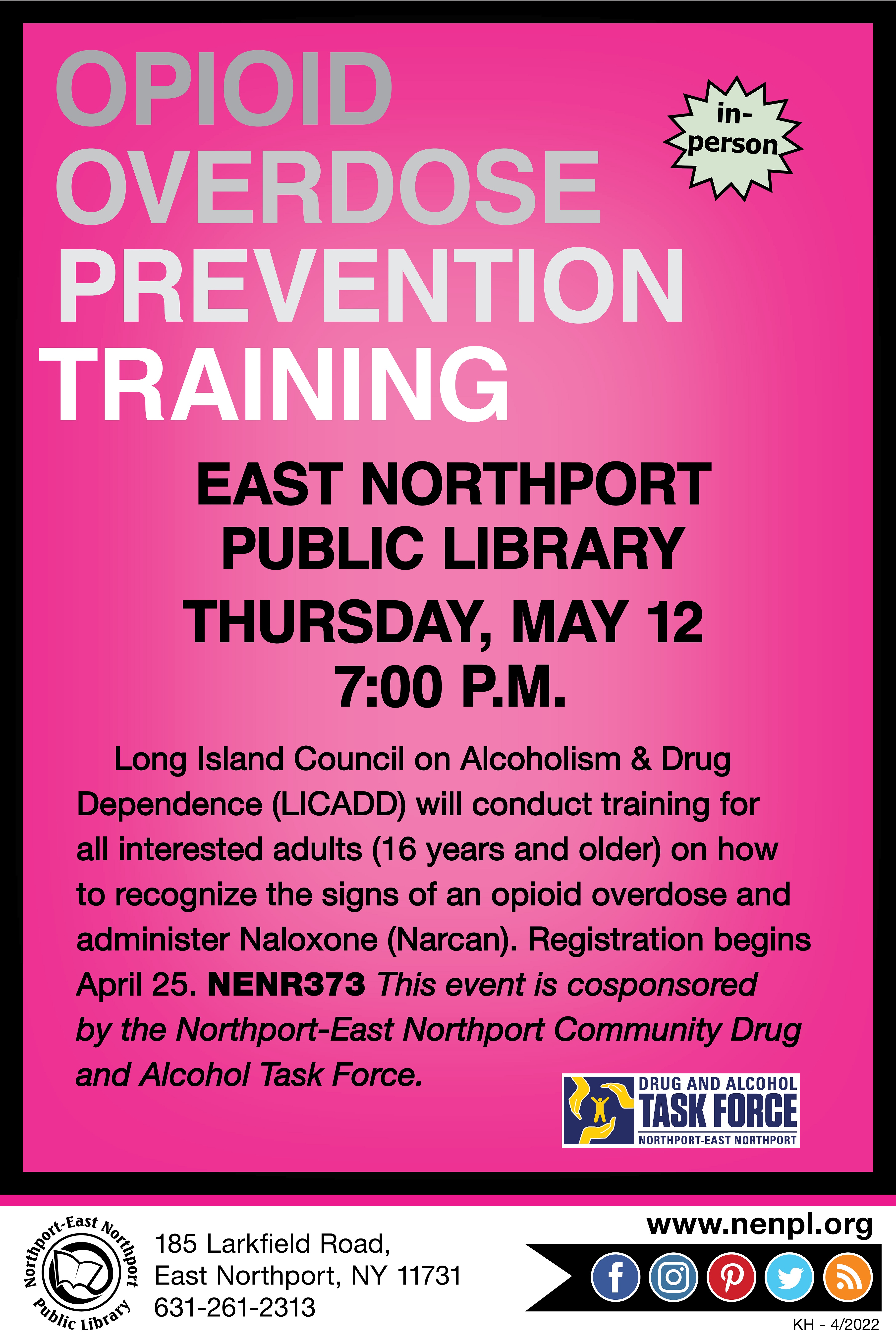 A flyer for Opioid Overdose Prevention Training