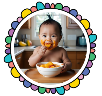 Toddler eating a bowl of vegetables.
